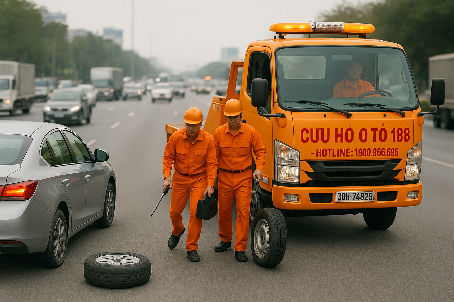 Cứu hộ lốp ô tô Phương Canh xử lý sự cố lốp xì hơi trên đường cao tốc Nam Từ Liêm