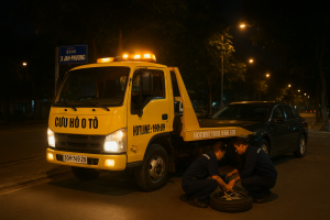 Xe cứu hộ lốp ô tô Xuân Phương - Nam Từ Liêm đang vá lốp tận nơi cho ô tô hỏng lốp