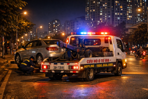Xe cứu hộ ô tô kéo xe hỏng trên đường Cầu Diễn - Nam Từ Liêm - Hà Nội