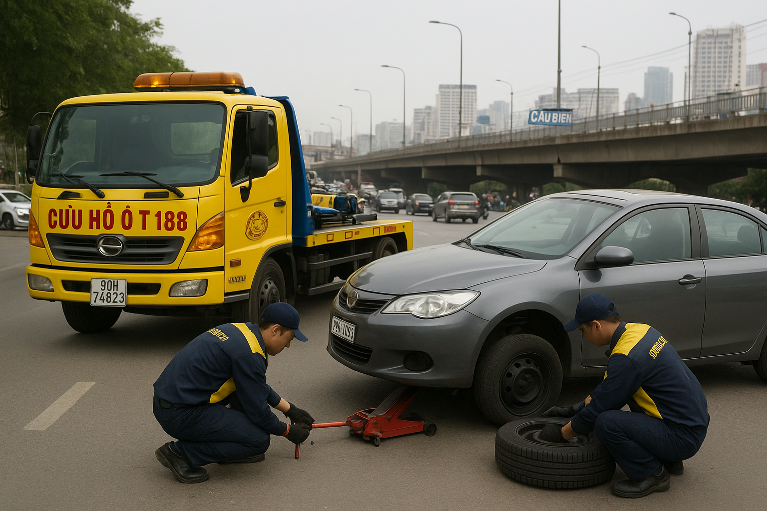 uu-diem-noi-bat-cuu-ho-lop-xe-cau-dien Xe cứu hộ lốp ô tô Cầu Diễn đang thay lốp nhanh chóng cho xe khách hàng tại Nam Từ Liêm Hà Nội