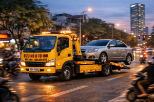 Xe cứu hộ ô tô Hà Nội kéo xe hỏng giữa đường phố thủ đô đông đúc