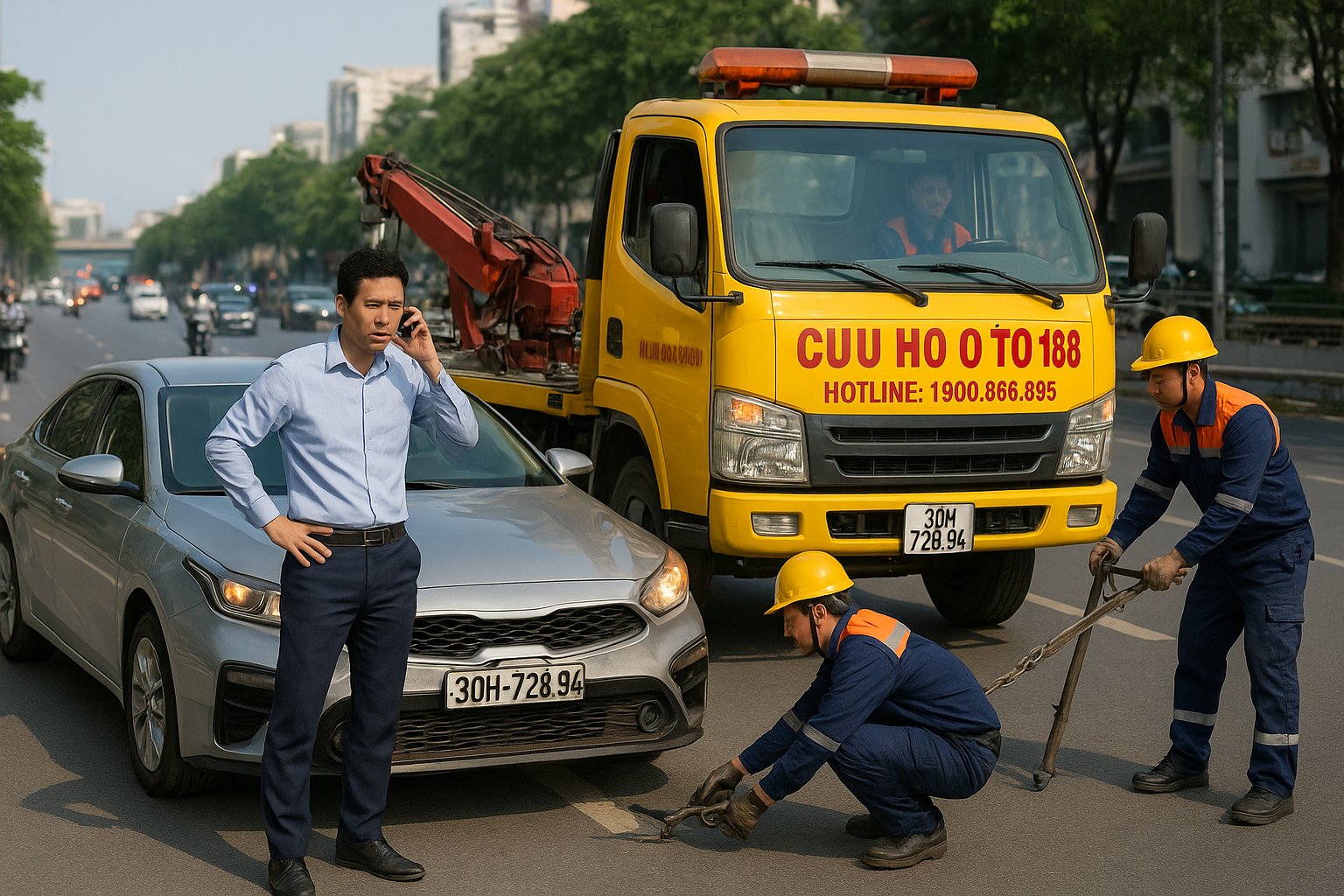Xe ô tô hỏng giữa đường Nam Từ Liêm được cứu hộ nhanh chóng bởi dịch vụ Xuân Phương