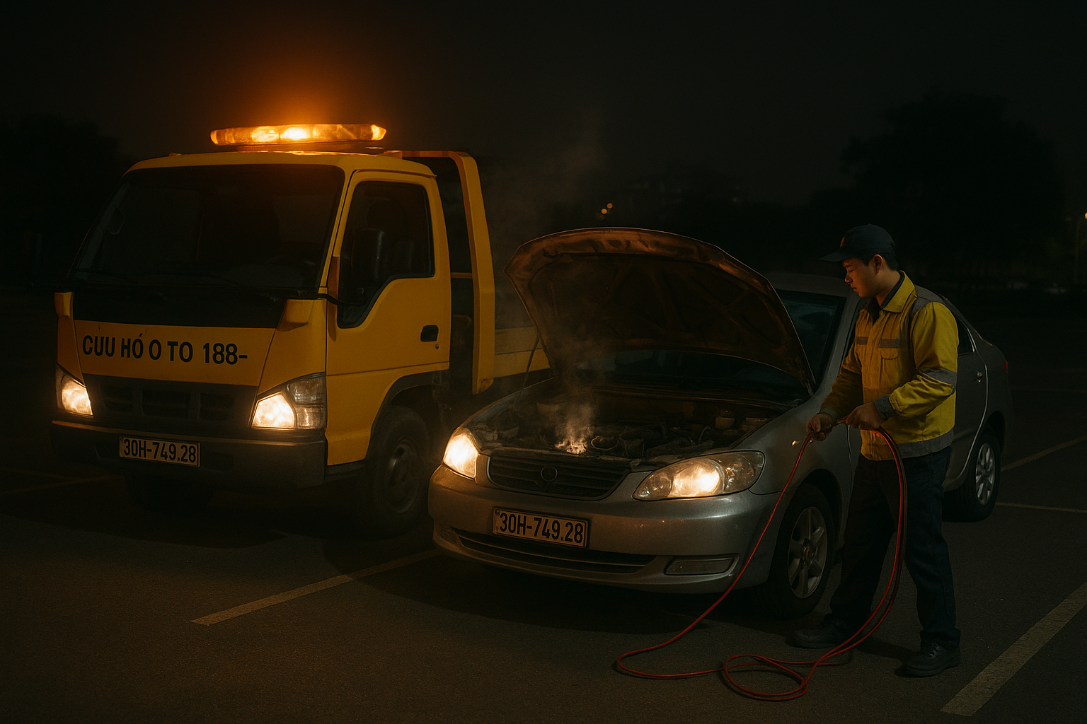 Dấu hiệu ắc quy ô tô yếu chết máy: đèn pha mờ xe không nổ máy cứu hộ Xuân Phương