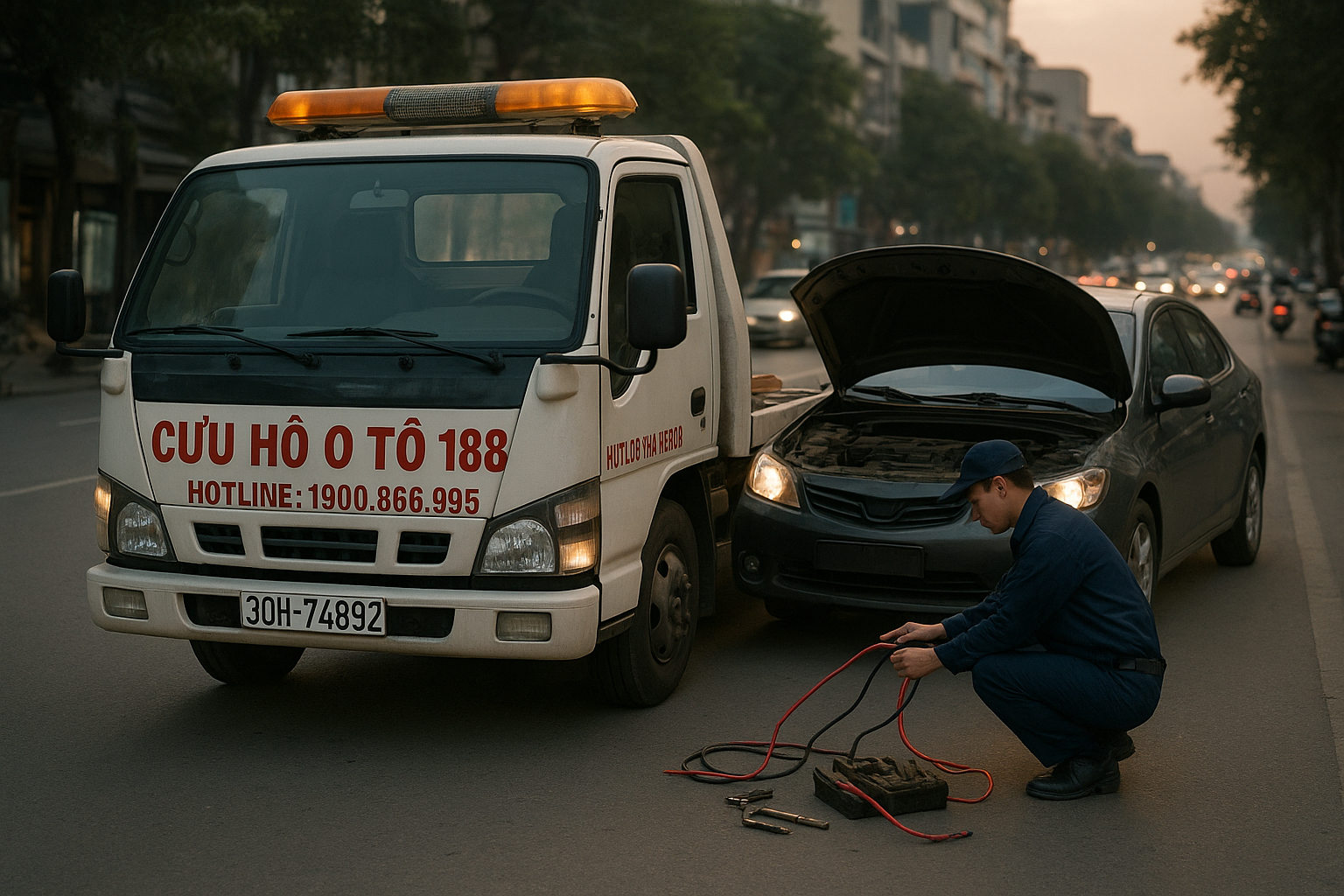 Xe cứu hộ ắc quy ô tô Tây Mỗ chuyên nghiệp hỗ trợ sạc pin xe hỏng tại Nam Từ Liêm Hà Nội