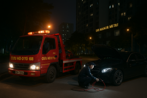 Cứu hộ ắc quy ô tô The Manor Mễ Trì bằng xe chuyên dụng