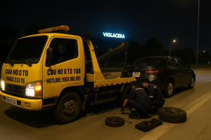 Xe cứu hộ lốp ô tô Viglacera Hữu Hưng vá lốp tận nơi khẩn cấp