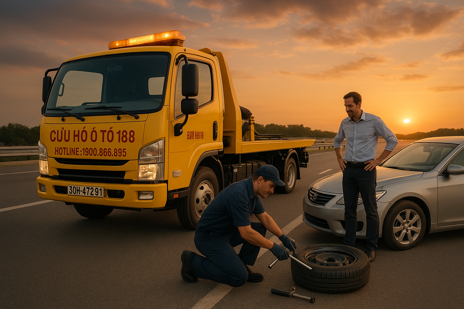 Xe cứu hộ lốp ô tô Gemek 2 nhanh chóng thay lốp cho xe hỏng trên cao tốc