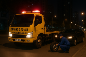 Xe cứu hộ lốp ô tô Hateco Xuân Phương hỗ trợ vá lốp khẩn cấp dọc đường