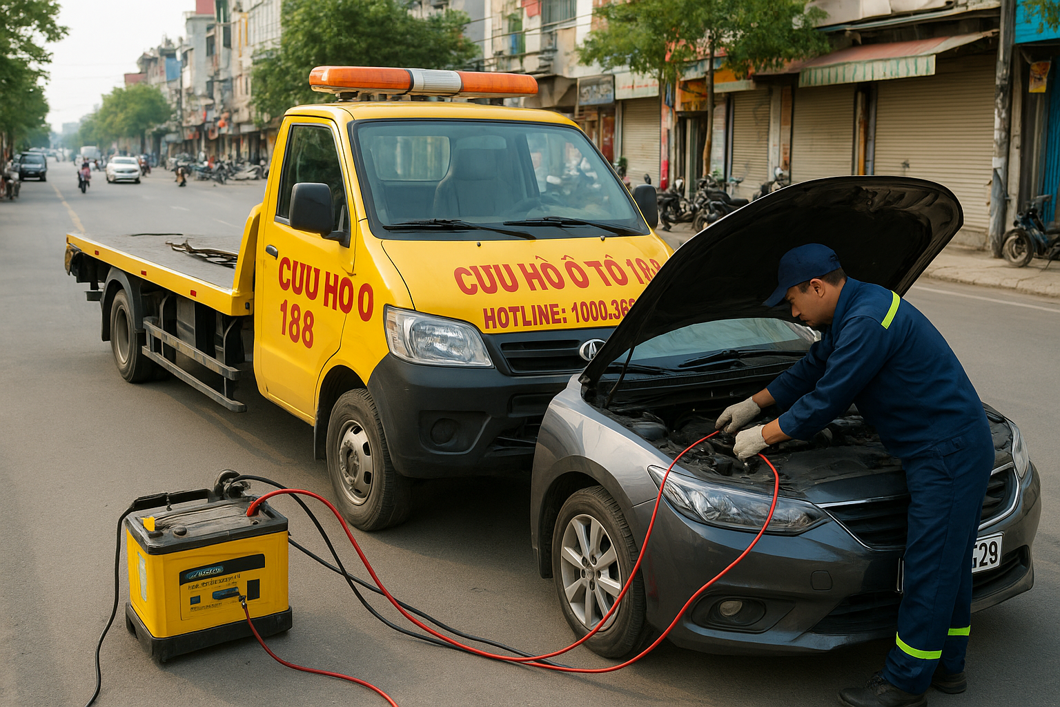 Xe cứu hộ ắc quy ô tô Gemek 1 phục vụ khu vực lân cận nhanh chóng