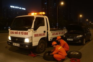 Xe cứu hộ lốp ô tô Mon City Mỹ Đình sửa lốp lưu động tại chỗ