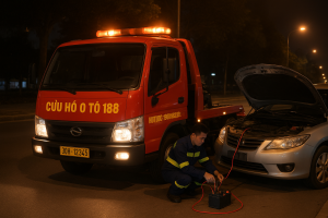 Cứu hộ ắc quy ô tô 789 Mỹ Đình đang kích bình cho xe hết điện giữa đường Mỹ Đình