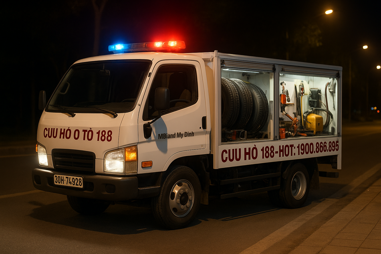 Xe cứu hộ lốp ô tô MBLand Mỹ Đình với hotline khẩn cấp 1900.866.895 cam kết chất lượng dịch vụ 24/7