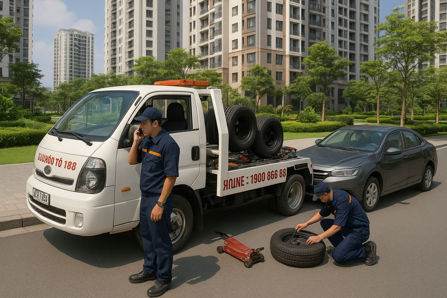 Xe cứu hộ lốp ô tô Vinhomes Gardenia Mỹ Đình liên hệ hotline hỗ trợ nhanh chóng