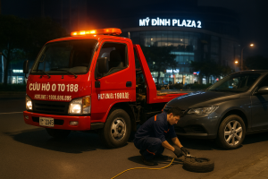 Cứu hộ lốp ô tô Mỹ Đình Plaza 2 đang vá lốp xe bị thủng nhanh chóng