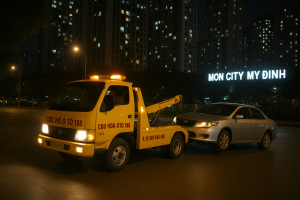 Xe cứu hộ ô tô Mon City Mỹ Đình kéo xe hỏng tại khu đô thị Mon City.