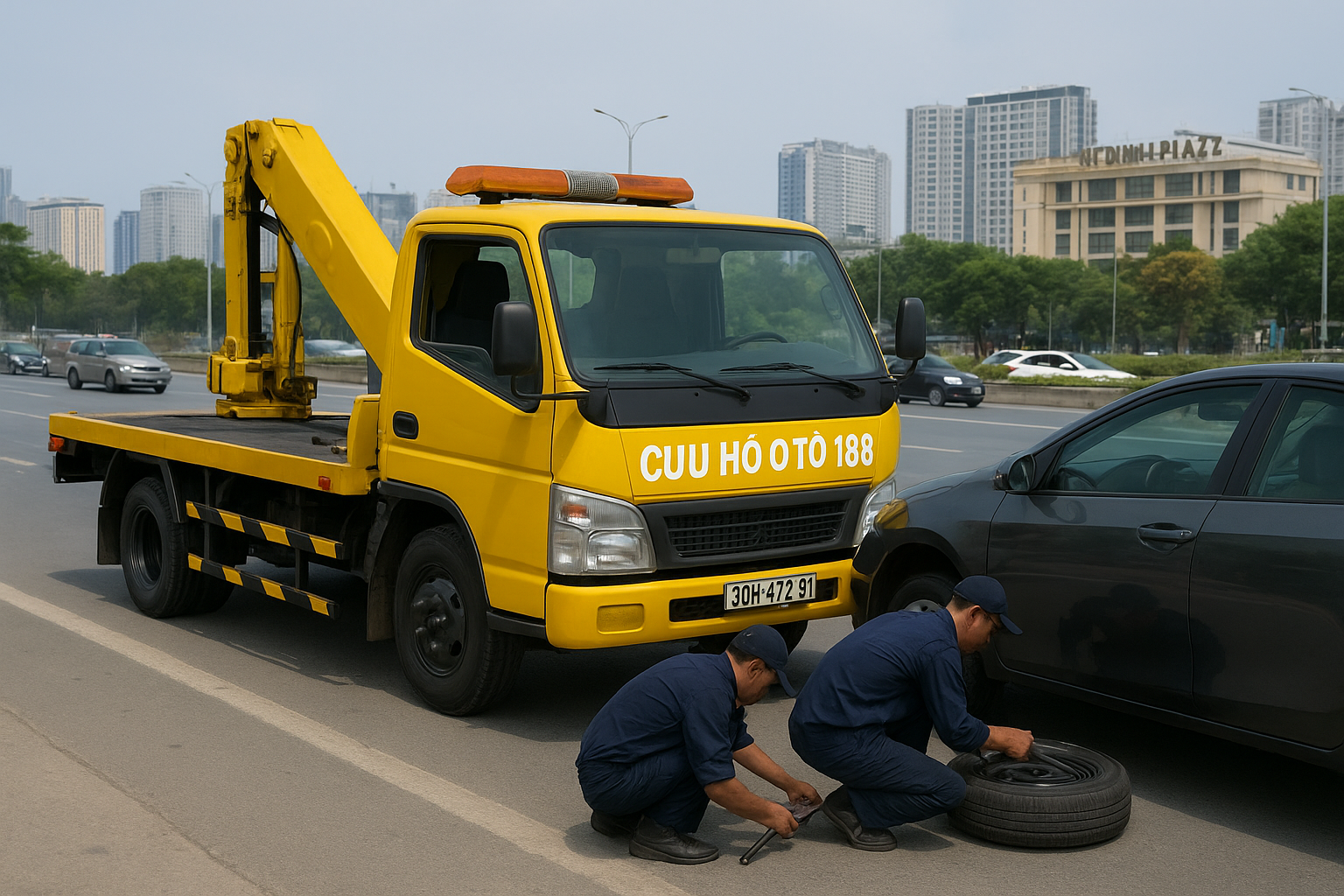 Xe cứu hộ lốp ô tô Mỹ Đình Plaza 2 hỗ trợ thay lốp nhanh chóng cho xe hỏng giữa đường.