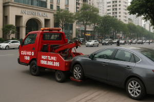 Xe cứu hộ lốp ô tô An Bình Plaza – Mỹ Đình 2 đang vá lốp xe hỏng tại chỗ