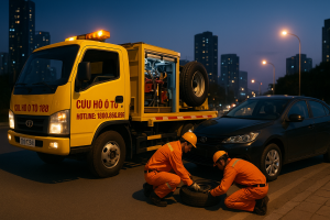 Xe cứu hộ lốp ô tô HD Mon City vá lốp tận nơi cho ô tô bị xì lốp giữa đường.