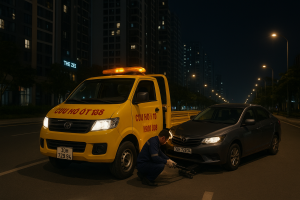 Xe cứu hộ lốp ô tô The Zei – Mỹ Đình II đang thay lốp khẩn cấp cho ô tô hỏng
