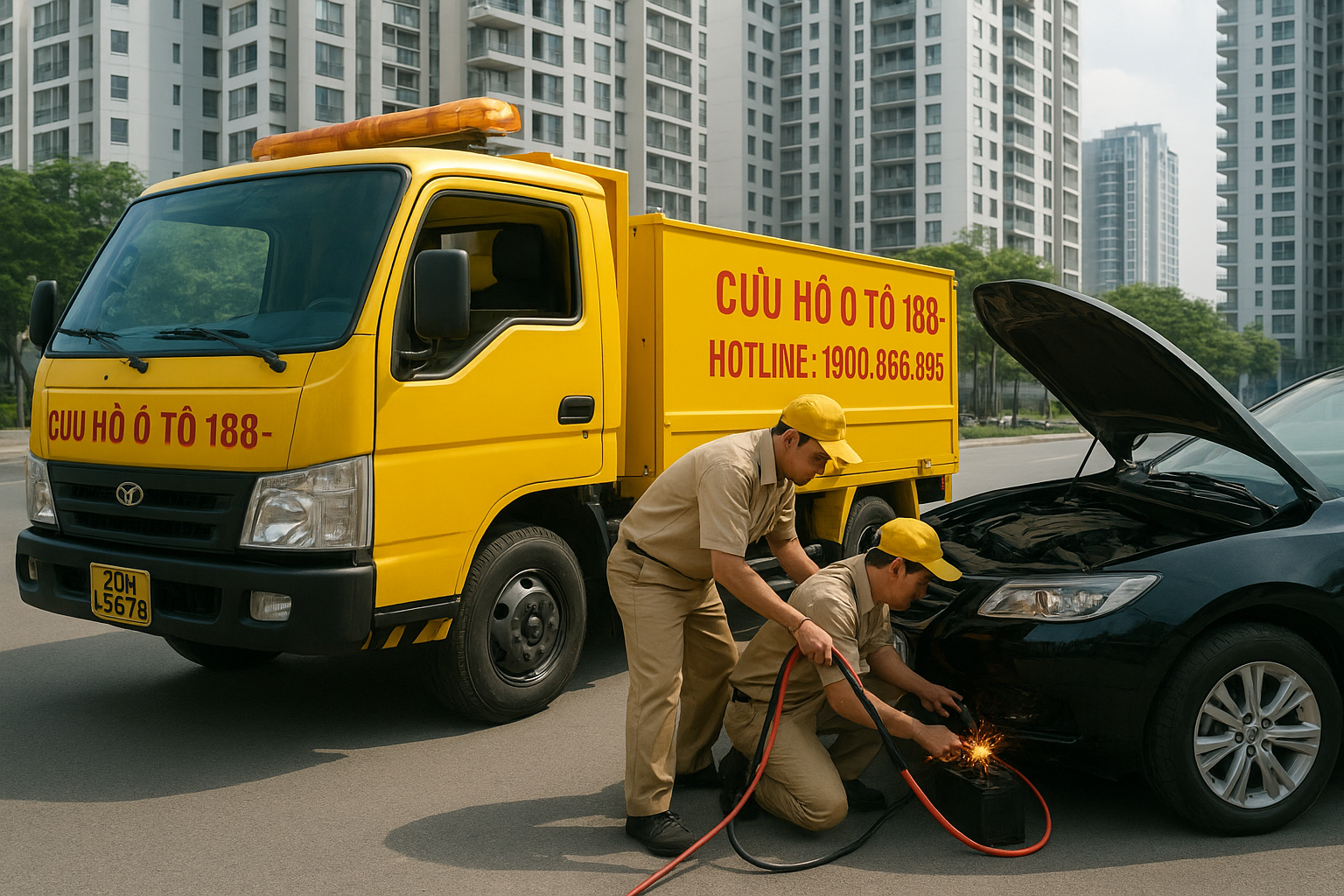Quy trình cứu hộ ắc quy ô tô Mon City Mỹ Đình nhanh gọn với xe chuyên dụng và kỹ thuật viên chuyên nghiệp.